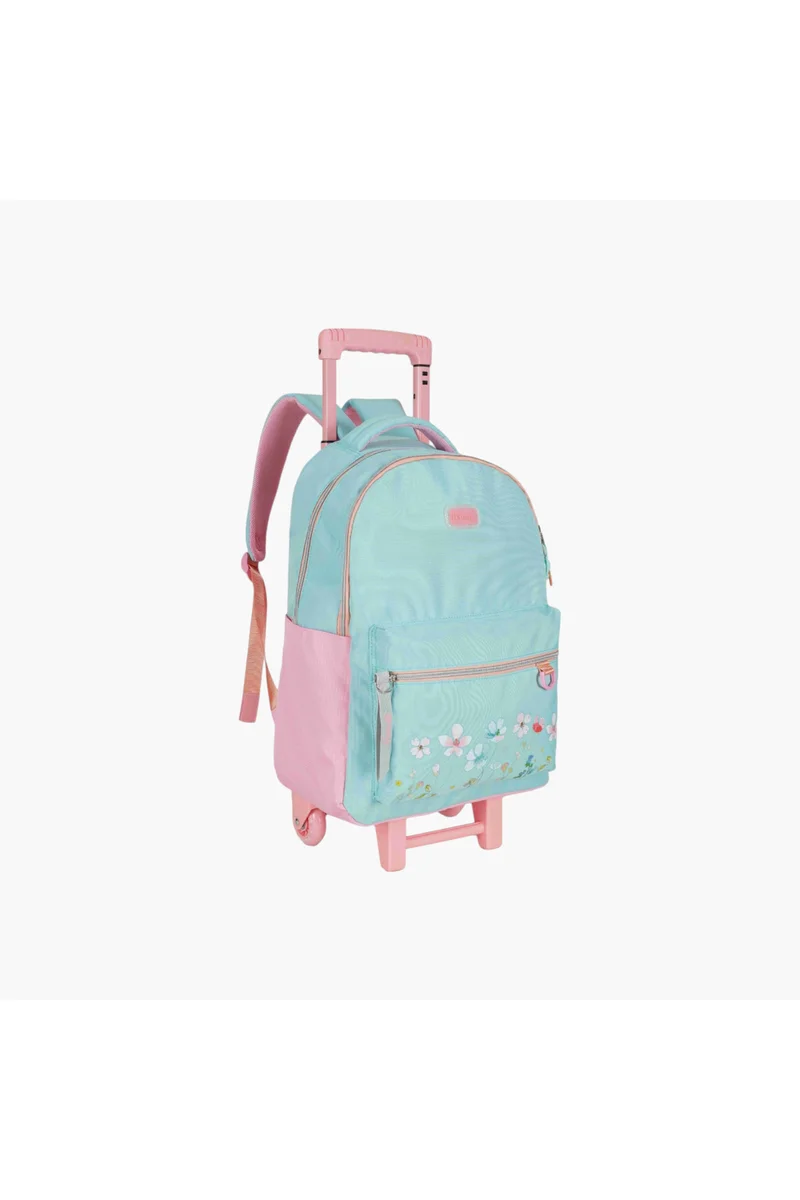 PAUSE Printed Trolley Backpack with Retractable Handle and Zip Closure - 27x10x31 cms